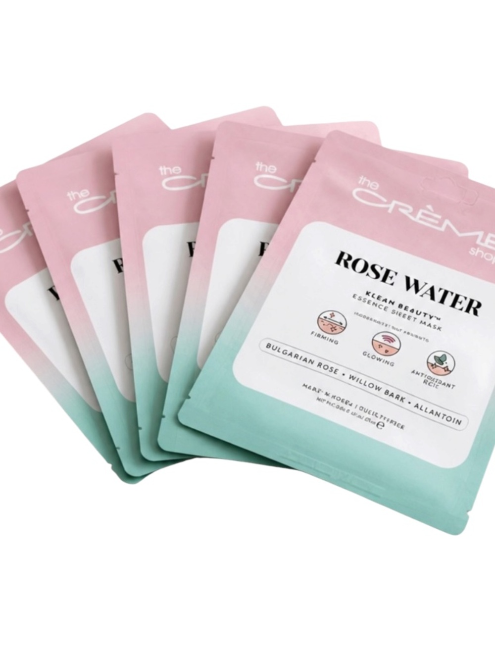 The Crème Shop set of 5- Rose Water Klean Beauty Sheet Mask - Pink/Teal